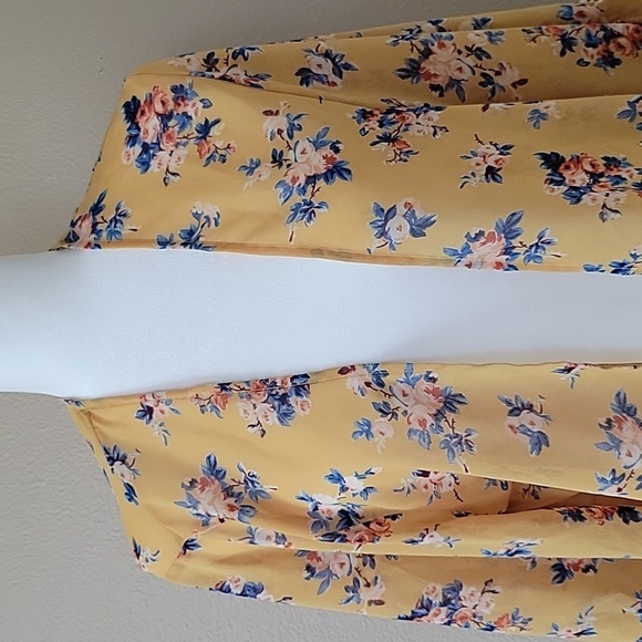 Live 4 Truth Womens Plus Size Yellow Floral Duster Open Front Kimono Cardigan - Picture 2 of 8